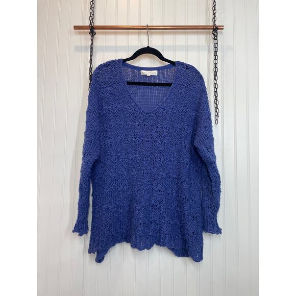 Chelsea & Theodore Blue Knit High Low Sweater Top V-Neck Pullover Size S - Picture 1 of 7